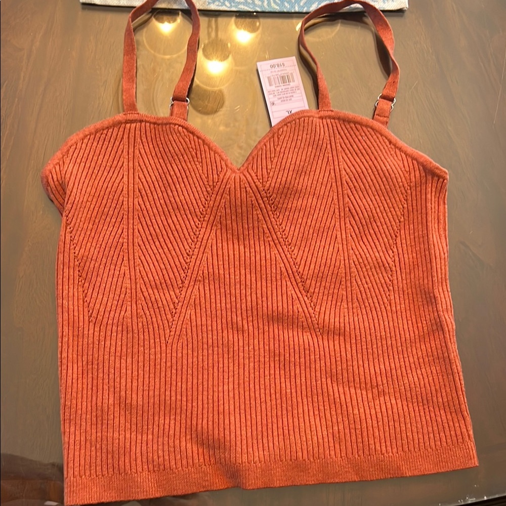 Orange Ribbed Women's Top
